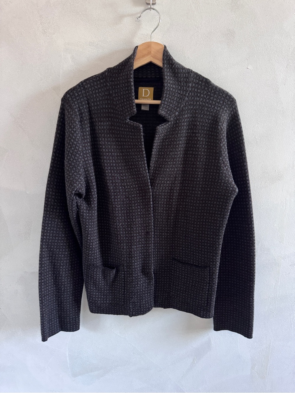 Damask - Charcoal Gray Knit Blazer Cardigan Wool Cashmere Blend - L